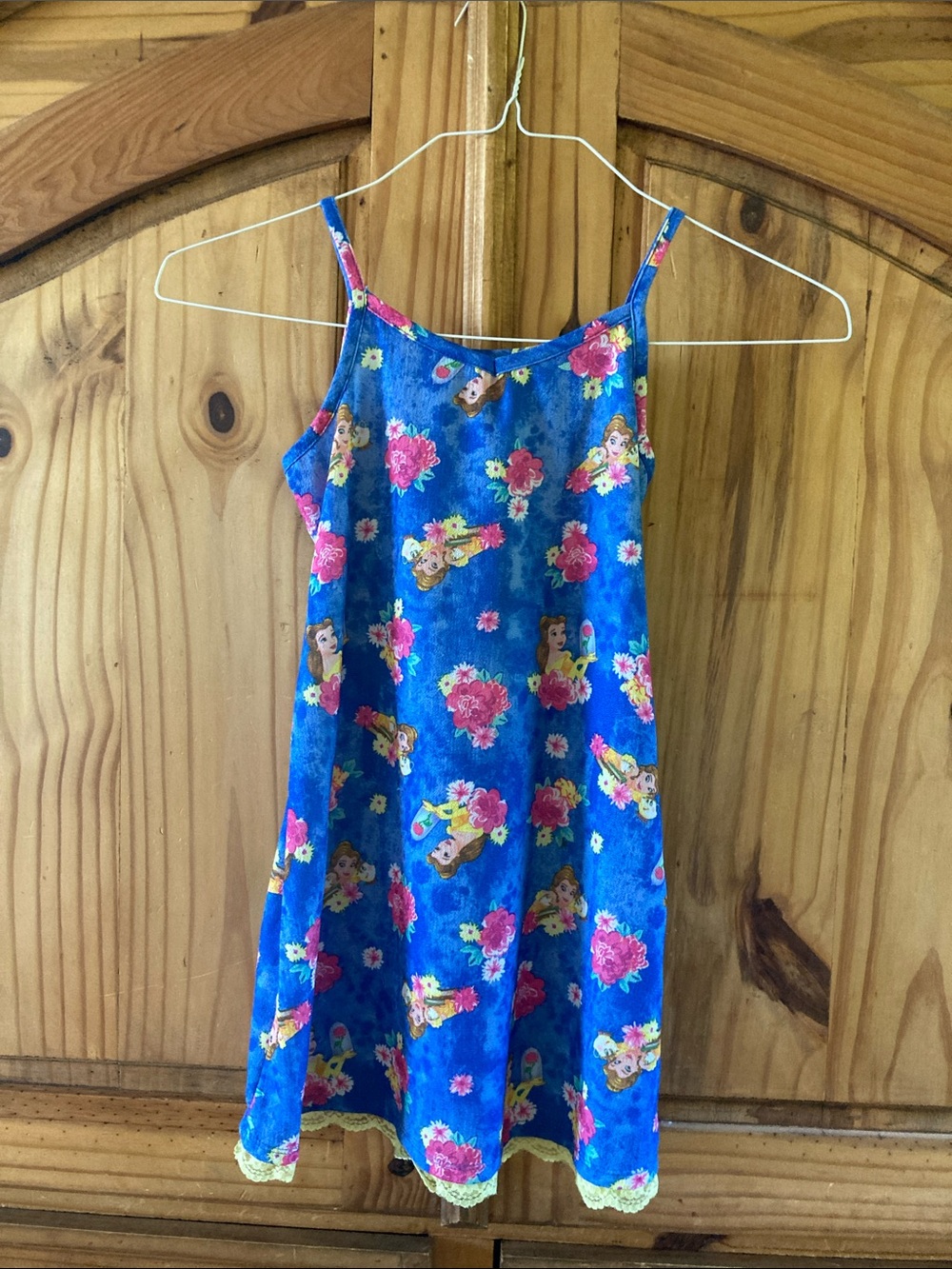 Girls Disney Princess Belle blue pink sleeveless sun dress size S (6X)